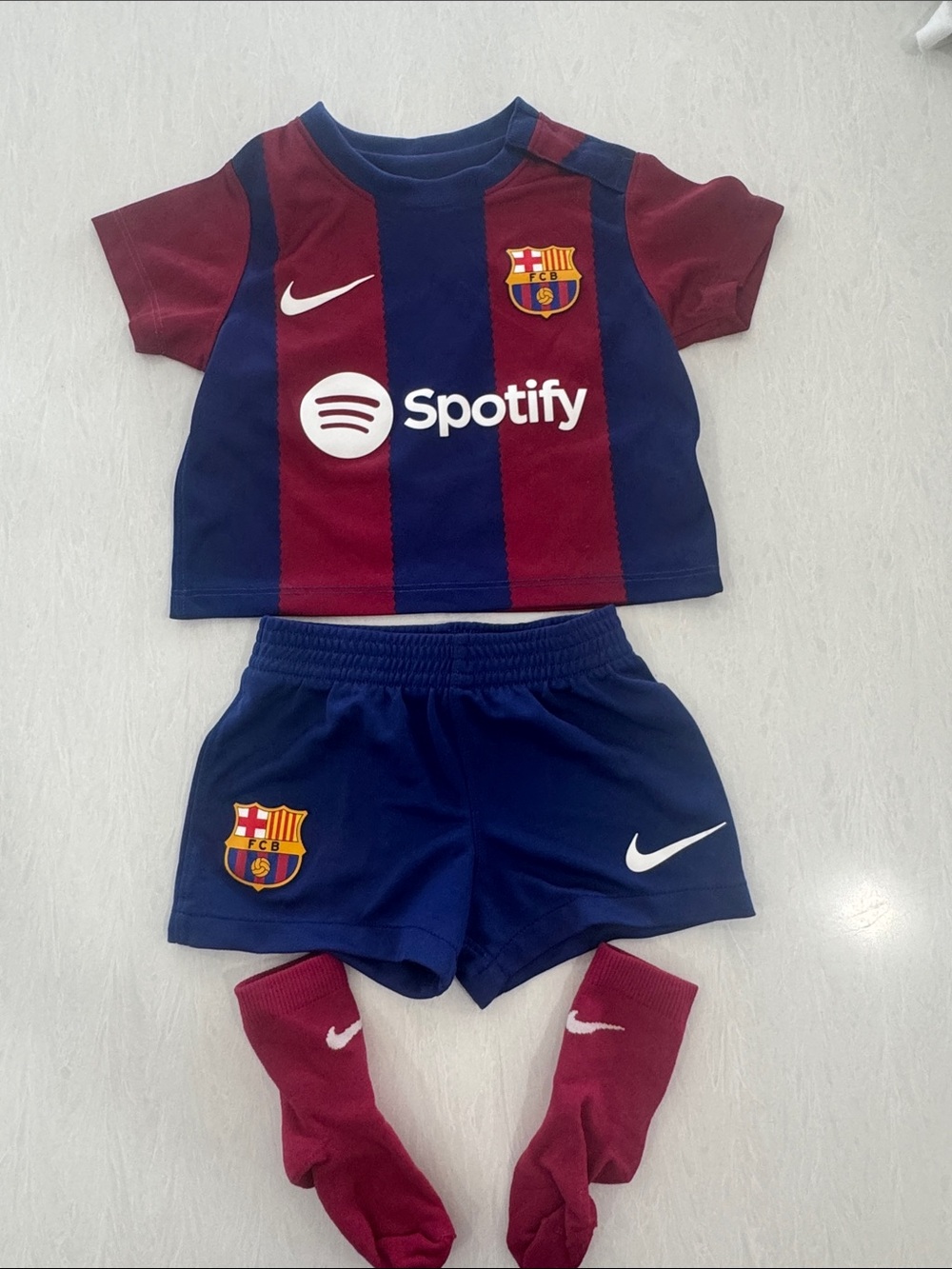 Nike Kids FC Barcelona Home Jersey Kit Set - Blue & Maroon 3-6 month